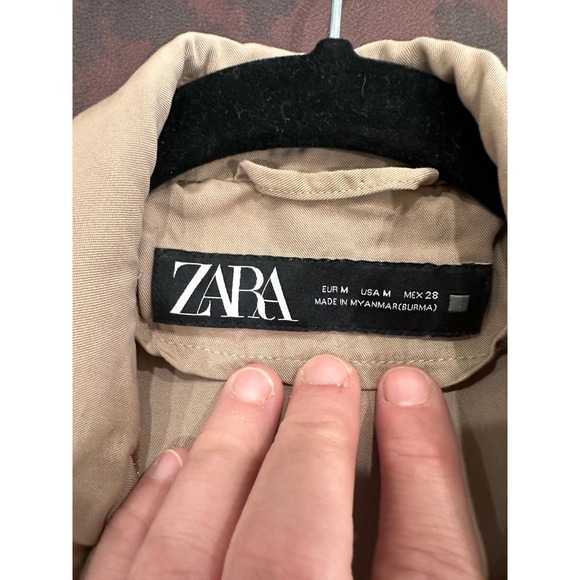Zara Womens Tan Beige Lightweight Longline Trench Coat Duster Belted Size Medium - Picture 3 of 7
